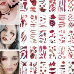 30 Halloween - Sår tatuering / Tatuerings klistermärken> Smink