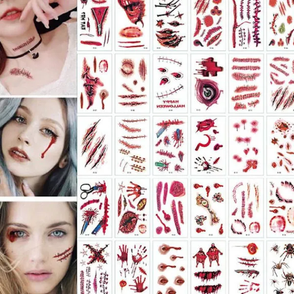 30 Halloween - Sår tatuering / Tatuerings klistermärken> Smink
