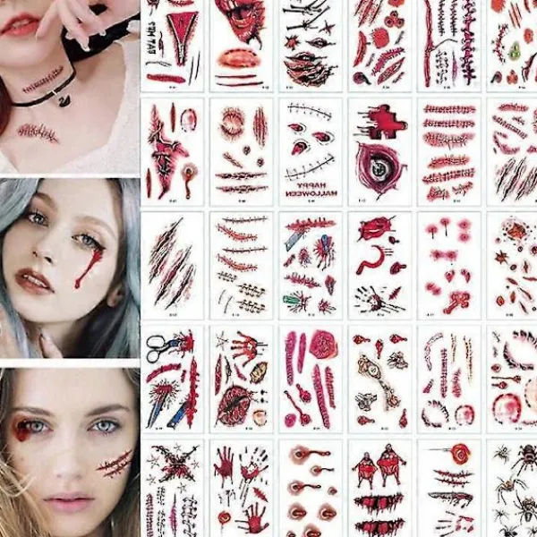 30 Halloween - Sår tatuering / Tatueringsdekaler> Smink