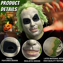 2024 Halloween Beetlejuice Clown Mask Läskig Joker Helhuvudsmask Cosplay Kostym Rekvisita Maskerad-FA-><noscript><img width=