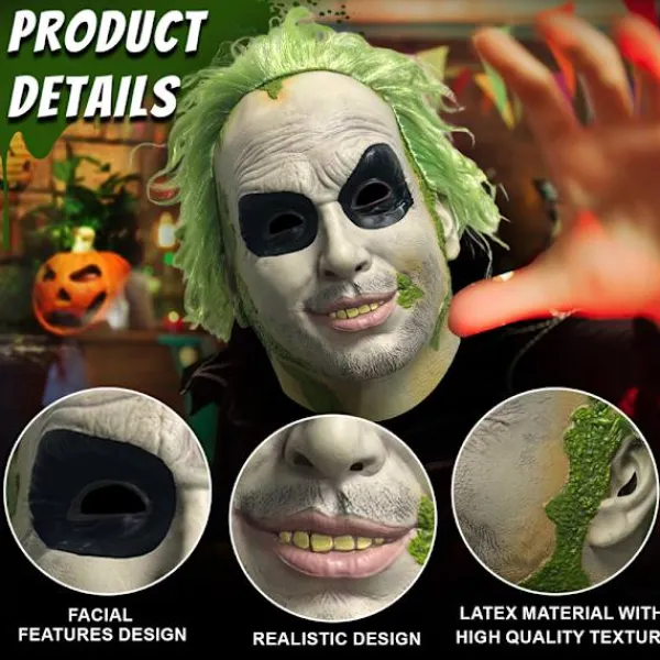 2024 Halloween Beetlejuice Clown Mask Läskig Joker Helhuvudsmask Cosplay Kostym Rekvisita Maskerad-FA-> Masker