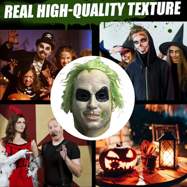2024 Halloween Beetlejuice Clown Mask Läskig Joker Helhuvudsmask Cosplay Kostym Rekvisita Maskerad-FA-> Masker
