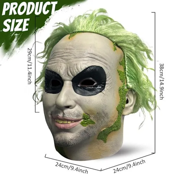 2024 Halloween Beetlejuice Clown Mask Läskig Joker Helhuvudsmask Cosplay Kostym Rekvisita Maskerad-FA-> Masker