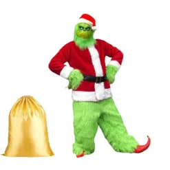 2025 Helt Nytt 8-Delars Grinch Kostym Jul Cosplay Vuxen Tomtedräkt Set med Mask och Guldpåse, Bästa Julklappen-FM- XL> Dräkter
