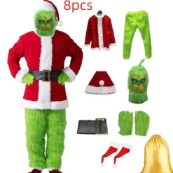 2025 Helt Nytt 8-Delars Grinch Kostym Jul Cosplay Vuxen Tomtedräkt Set med Mask och Guldpåse, Bästa Julklappen-FM- XL><noscript><img width=
