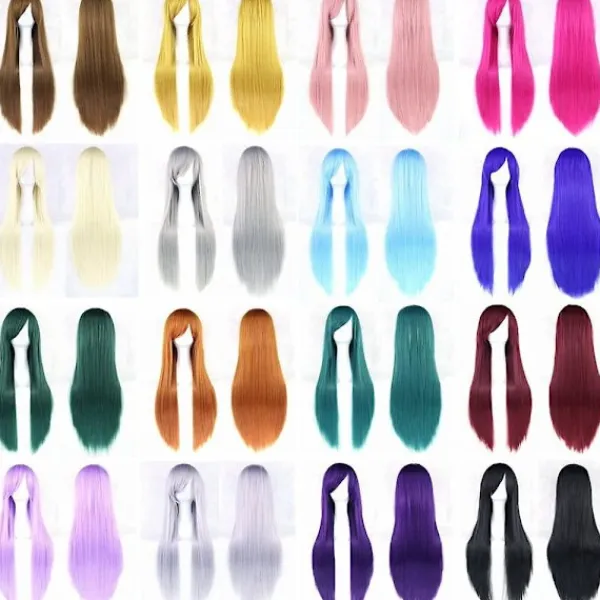 32" Ljuslila Kvinnors Långa Raka Hel Peruker Kostym Syntetiskt Hår> Peruker