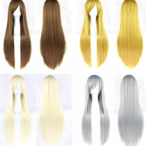 32" Ljuslila Kvinnors Långa Raka Hel Peruker Kostym Syntetiskt Hår> Peruker