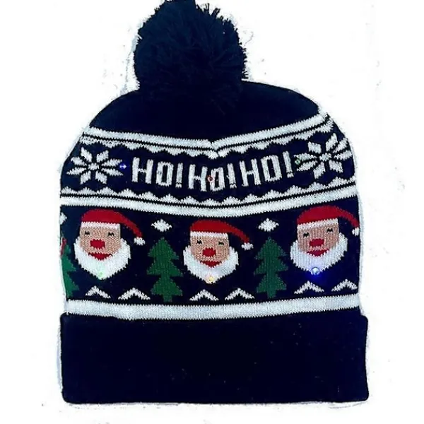 2024 NY LED Julhatt Kreativ Blinkande LED-ljus Stickad Hatt Snögubbe Vinter Varm Färg Stickad Mössa Julklapp> Huvudbonader