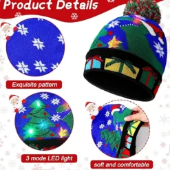 2024 NY LED Julhatt Kreativ Blinkande LED-ljus Stickad Hatt Snögubbe Vinter Varm Färg Stickad Mössa Julklapp><noscript><img width=
