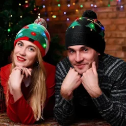 2024 NY LED Julhatt Kreativ Blinkande LED-Ljus Stickad Hatt Snögubbe Vinter Varm Färg Stickad Mössa Julklapp><noscript><img width=