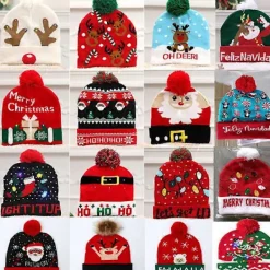 04 NY LED Julhatt Kreativ Blinkande LED-Ljus Stickad Hatt Snögubbe Vinter Varm Färg Stickad Mössa Julklapp> Huvudbonader