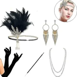 2025 Ny Modell 1920-tals Tillbehör Set Flapper Pannband, örhängen, pärlhalsband, handskar__stil 1> Tillbehör