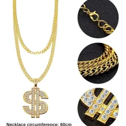 80- och 90-tals hiphop-kostymset, DJ-rappare-kostymtillbehör med><noscript><img width=