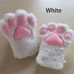 2 par dammiga söta kattpåtassarvantar vintervarma fluffiga plysch tecknade cosplay vantar - vita> Tillbehör