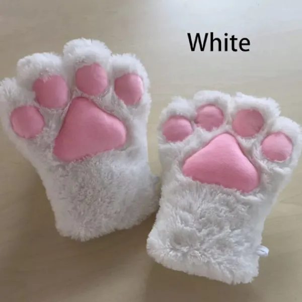 2 par dammiga söta kattpåtassarvantar vintervarma fluffiga plysch tecknade cosplay vantar - vita> Tillbehör