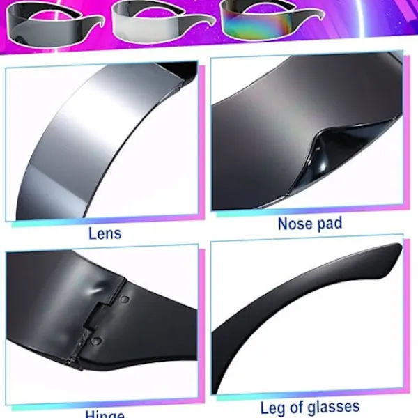 3 par futuristiska solglasögon roliga speglade festglasögon smala rymdaliensglasögon för Halloween (grå, silver, färgglada)> Tillbehör