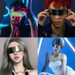 3 par futuristiska solglasögon roliga speglade festglasögon smala rymdaliensglasögon för Halloween (grå, silver, färgglada)><noscript><img width=