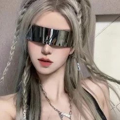 3 par futuristiska solglasögon roliga speglade festglasögon smala rymdaliensglasögon för Halloween (grå, silver, färgglada)><noscript><img width=