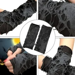 1 Par Halloween Fingerlösa Handskar Spindelnät Spets Handskar Svarta Punk Handskar för Halloweenfest Kostym Kostymtillbehör><noscript><img width=