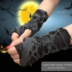 1 Par Halloween Fingerlösa Handskar Spindelnät Spets Handskar Svarta Punk Handskar för Halloweenfest Kostym Kostymtillbehör><noscript><img width=