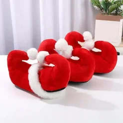 1 Par Jultomtestofflor Festliga Röda Cartoon Skor Söta Bedårande Tomtestofflor><noscript><img width=