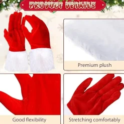 1 par Röda Julhandskar, Röda Sammetshandskar, Tomte Vita Handskar, Röda Korta Handskar med Vita Pälskanter><noscript><img width=