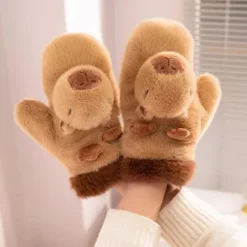 1 Par Söta Varma Kort Capybara Plyschhandskar><noscript><img width=
