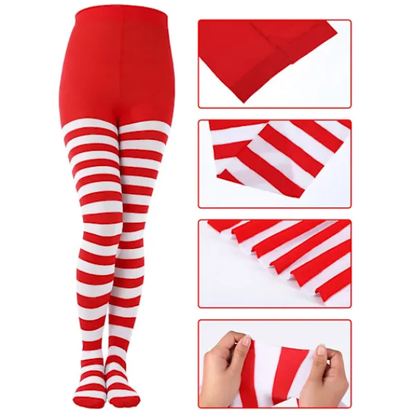 3 Par Strumpbyxor med Julrandiga Mönster, Långa Strumpbyxor, Lårhöga Strumpor för Jul- och Halloweenkostymtillbehör> Tillbehör
