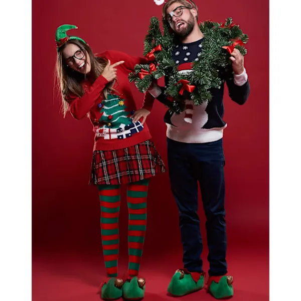 3 Par Strumpbyxor med Julrandiga Mönster, Långa Strumpbyxor, Lårhöga Strumpor för Jul- och Halloweenkostymtillbehör> Tillbehör
