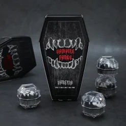 4 par vampyrtänder, 4 storlekar huggtänder för cosplay Halloween med tub fast lim, vampyr kista presentförpackning design> Tillbehör