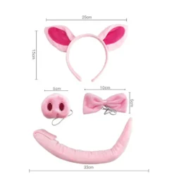 4 Pieces Halloween Pig Costume Set Pig Ears Headband Pig Tail Nose Bow Tie><noscript><img width=