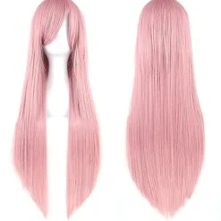 32" Rökrosa Dam Lång Rak Full Peruker Kostym Syntetiskt Hår Hårdelar> Peruker