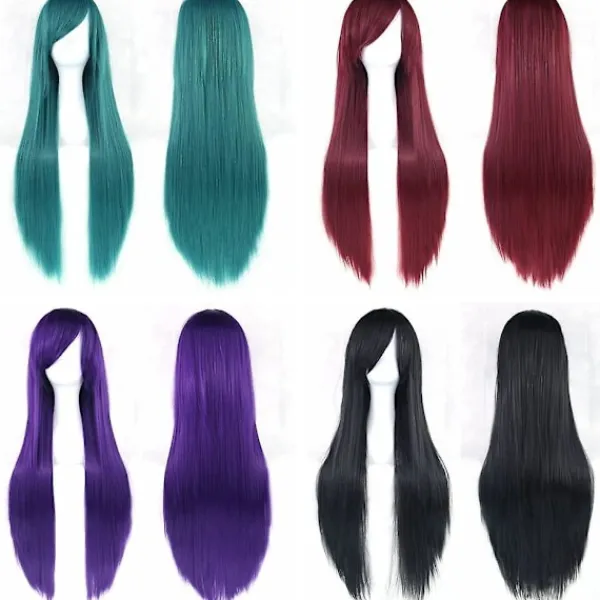 32" Rökrosa Dam Lång Rak Full Peruker Kostym Syntetiskt Hår Hårdelar> Peruker