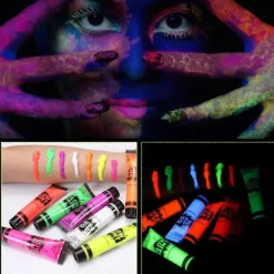 6 Rör Glödande Pigment Neon Fluorescerande Ansikte Kroppsmålning Party Scen Tillbehör><noscript><img width=