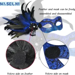 AcserGery 2025 Senaste Modell 2025 Ny Blå och Svart Maskeradmask för Kvinnor med Fjädrar - Dam Maskerad Venetiansk Mask för Maskerad><noscript><img width=