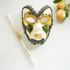AcserGery 2025 Senaste Modell Venetiansk Maskeradmask på Pinne Mardi Gras Kostym Halvt Ansikte Halloween Jul Karneval Handhållen Pinne Fest><noscript><img width=