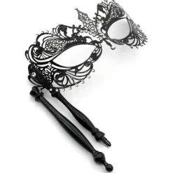 AcserGery 2025 Senaste Modell Venetiansk Halloween Mardi Gras Party Mask med Hållpinne, Karneval Handhållen Metall Fjäder Strass Maskerad><noscript><img width=