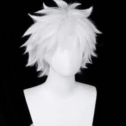 AcserGery 2025 Senaste Modell Cosplay Peruk Kort Silver Vit Fluffig manlig anime show Halloweenfest Hårperuker Vit 1 styck (1-pack)> Peruker