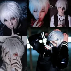 AcserGery 2025 Senaste Modell Cosplay Peruk Kort Silver Vit Fluffig manlig anime show Halloweenfest Hårperuker Vit 1 styck (1-pack)><noscript><img width=