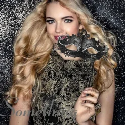 AcserGery 2025 Senaste Modell Dam Maskeradmask med Pinne: Strassdekorationer Mardi Gras Venetiansk Mask Karneval Party Kostym Ba> Masker