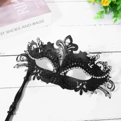 AcserGery 2025 Senaste Modell Dam Maskeradmask med Pinne: Strassdekorationer Mardi Gras Venetiansk Mask Karneval Party Kostym Ba><noscript><img width=