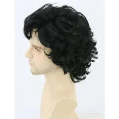 AcserGery 2025 Senaste Modell Herrperuker Svart Kort Lockig Lagerindelad Man Peruk Cosplay Halloween Karaktärskostym Peruk Svart><noscript><img width=