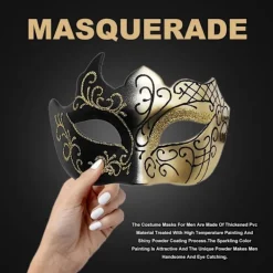 AcserGery 2025 Senaste Modell Maskeradmask för Män Vintage Venetiansk Mask Halloweenmask för Fest Bal Kostymmask Guld> Masker