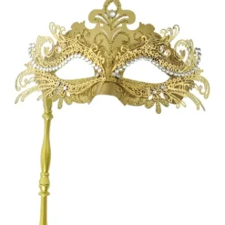 AcserGery 2025 Senaste Modell Maskeradmask med Pinne Venetiansk Guldmask Mardi Gras Dekorationer Halloween Kostym Mask för Kvinnor> Masker