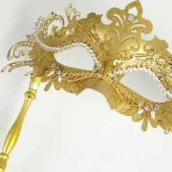 AcserGery 2025 Senaste Modell Maskeradmask med Pinne Venetiansk Guldmask Mardi Gras Dekorationer Halloween Kostym Mask för Kvinnor><noscript><img width=