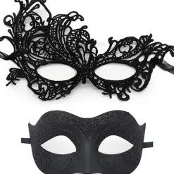 AcserGery 2025 Senaste Modell Maskeradmask för Par Spets Ögonmask Venetiansk Karneval Halloween Mask Fest Bal Mask Kostym Mardi Gras 2-pack Svart> Masker