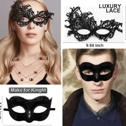 AcserGery 2025 Senaste Modell Maskeradmask för Par Spets Ögonmask Venetiansk Karneval Halloween Mask Fest Bal Mask Kostym Mardi Gras 2-pack Svart><noscript><img width=