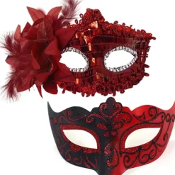 AcserGery 2025 Senaste Modell Maskeradmask för Kvinnor Par Maskeradmask för Män Glänsande Venetiansk Mask Halloweenmask för Fest Bal Röd> Masker