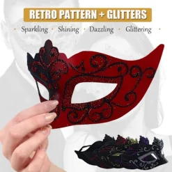 AcserGery 2025 Senaste Modell Maskeradmask för Kvinnor Par Maskeradmask för Män Glänsande Venetiansk Mask Halloweenmask för Fest Bal Röd> Masker