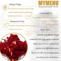 AcserGery 2025 Senaste Modell Maskeradmask för Kvinnor Par Maskeradmask för Män Glänsande Venetiansk Mask Halloweenmask för Fest Bal Röd><noscript><img width=